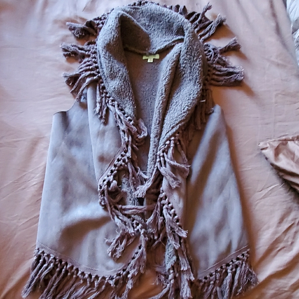 Gray fringe vest